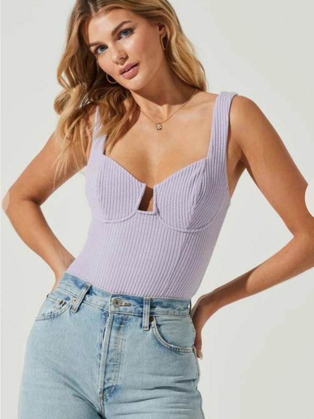 Astr Lilac Ribbed One-Piece Bodysuit - Picture 4 of 7